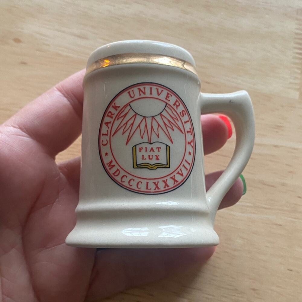Clark University Cream and Gold Decorative Mug